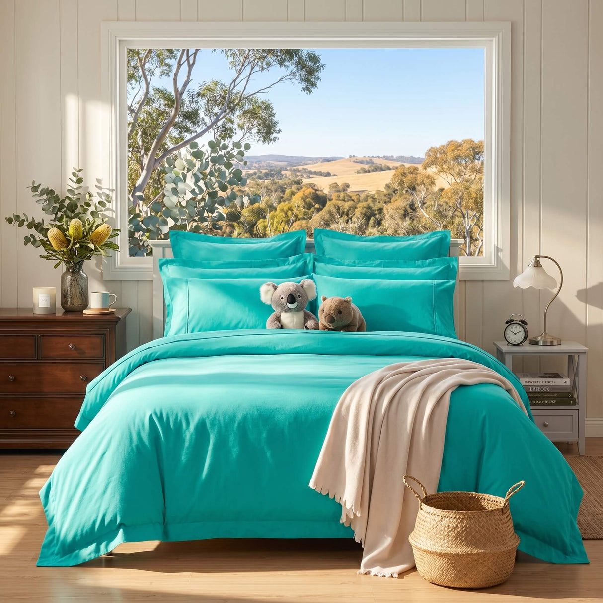 Audreamy 1000TC Tailored King Size Teal Duvet Quilt Cover Set