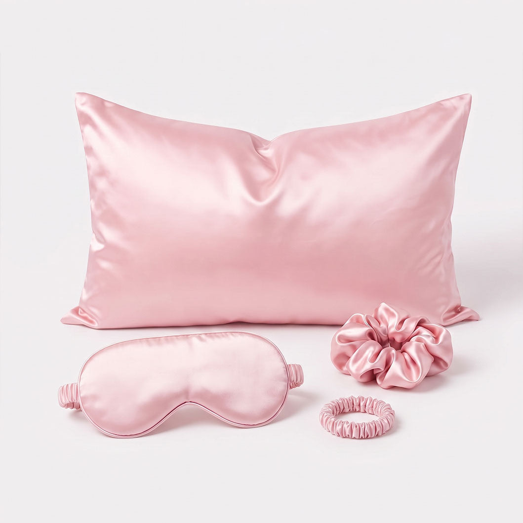 Pink Luxury Faux Silk Sleep Gift Set - 4-Piece Eye Mask, Pillowcase & Scrunchies for Relaxation & Comfort (Copy)