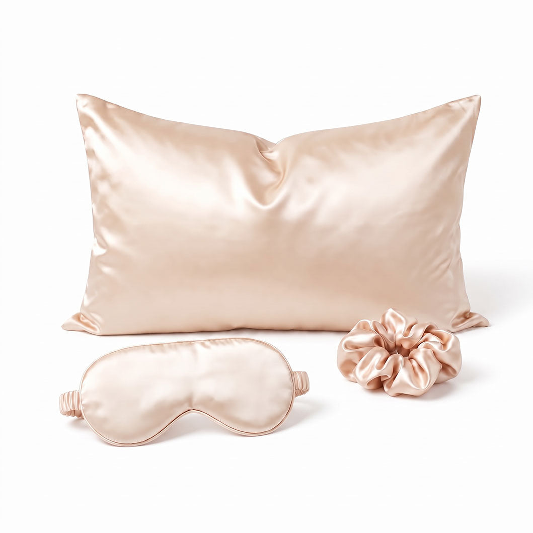 Pink Luxury Faux Silk Sleep Gift Set - 4-Piece Eye Mask, Pillowcase & Scrunchies for Relaxation & Comfort (Copy)