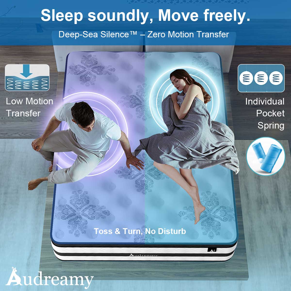 Audreamy Athens Mattress – 34cm Spa-Like Plush Soft Euro Top 7-Zone Pocket Spring 5D Support Medium