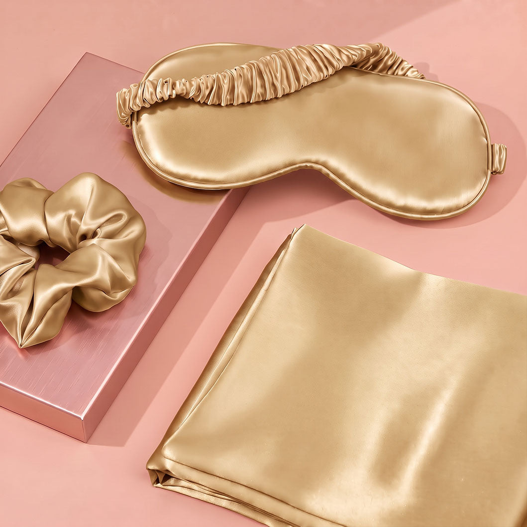 Pink Luxury Faux Silk Sleep Gift Set - 4-Piece Eye Mask, Pillowcase & Scrunchies for Relaxation & Comfort (Copy)