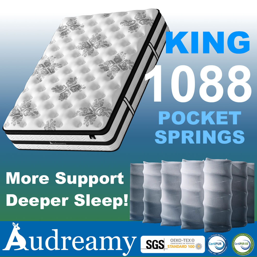 Audreamy Athens Mattress – 34cm Spa-Like Plush Soft Euro Top 7-Zone Pocket Spring 5D Support Medium (King)