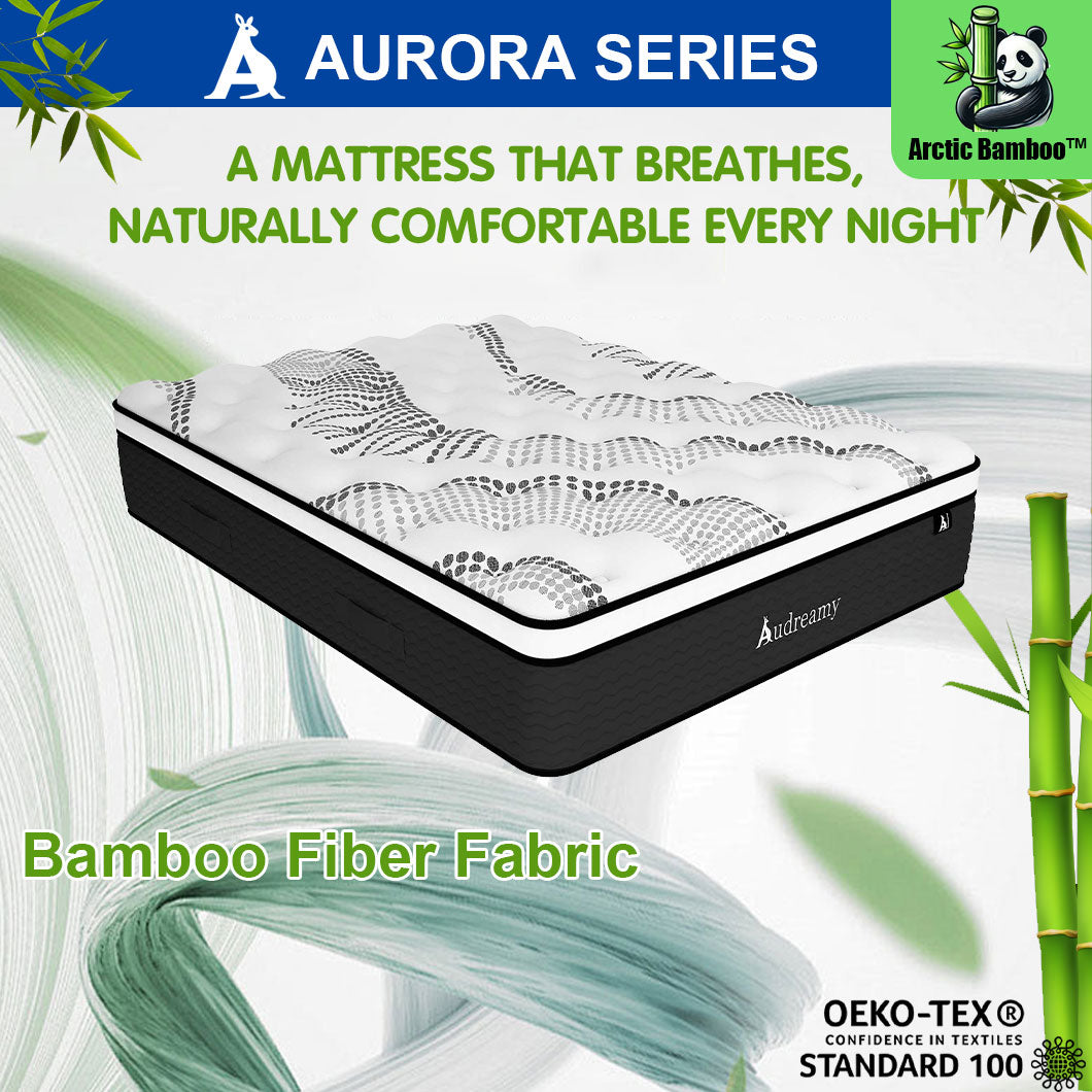 Audreamy Aurora Mattress – 34cm Ergonomic 4D Spa-Like Plush Soft Euro Top Bamboo Fiber Fabric 7-Zone Pocket Spring Medium