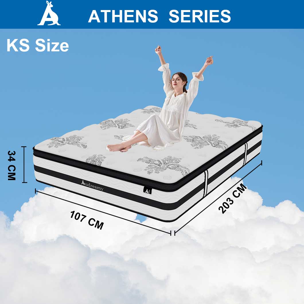 Audreamy Athens Mattress – 34cm Spa-Like Plush Soft Euro Top 7-Zone Pocket Spring 5D Support Medium (King Single)