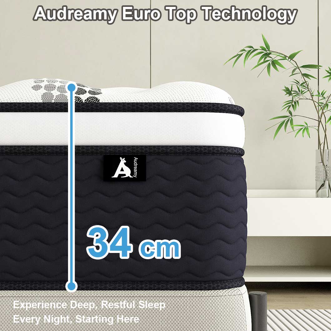 Audreamy Aurora Mattress – 34cm Ergonomic 4D Spa-Like Plush Soft Euro Top Bamboo Fiber Fabric 7-Zone Pocket Spring Medium