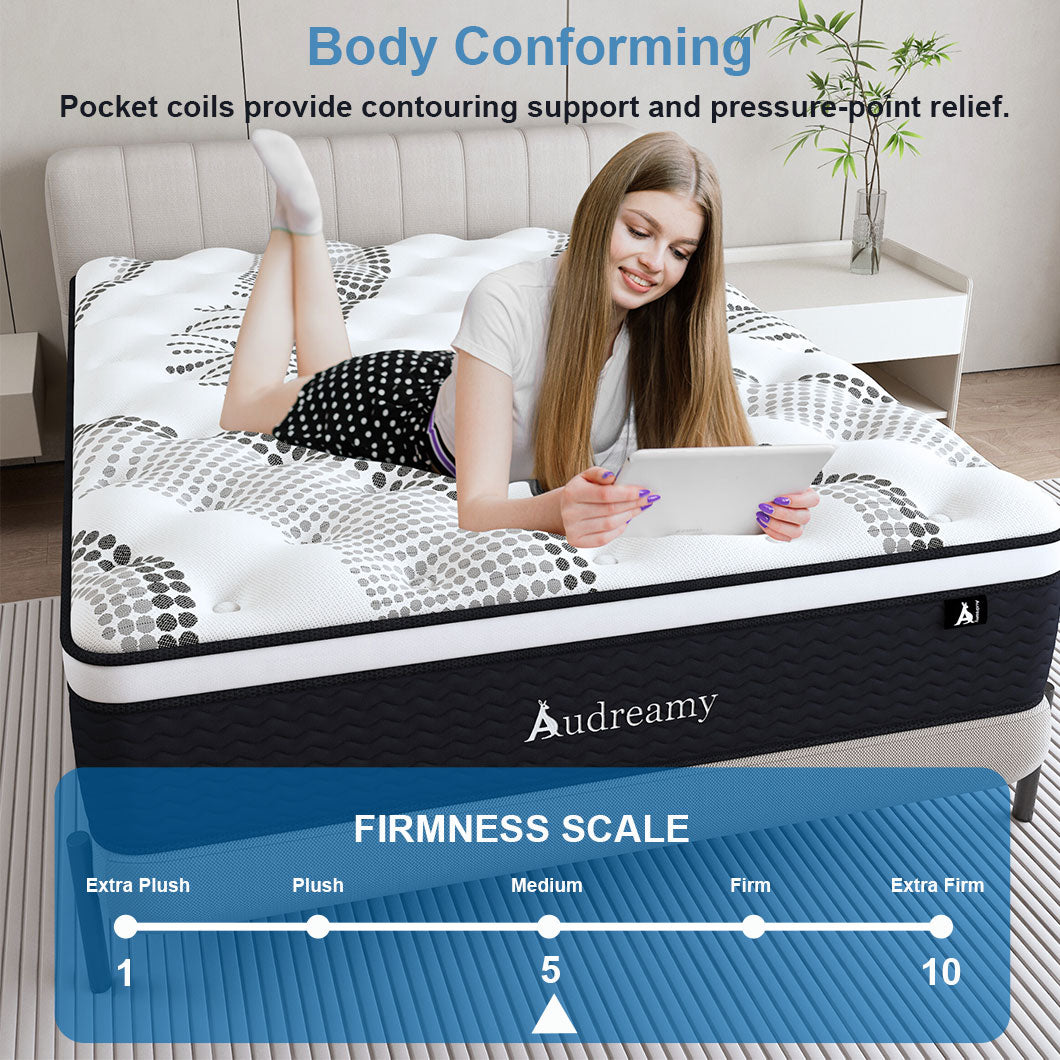 Audreamy Aurora Mattress – 34cm Ergonomic 4D Spa-Like Plush Soft Euro Top Bamboo Fiber Fabric 7-Zone Pocket Spring Medium
