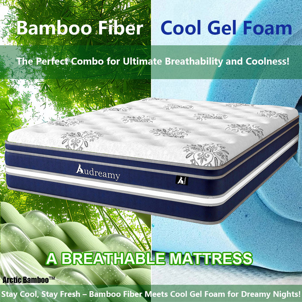 Audreamy Vienna Mattress – 34cm Euro Top Super Cool Gel Foam Bamboo Fiber Fabric 7-Zone Pocket Spring Medium Firm (King)