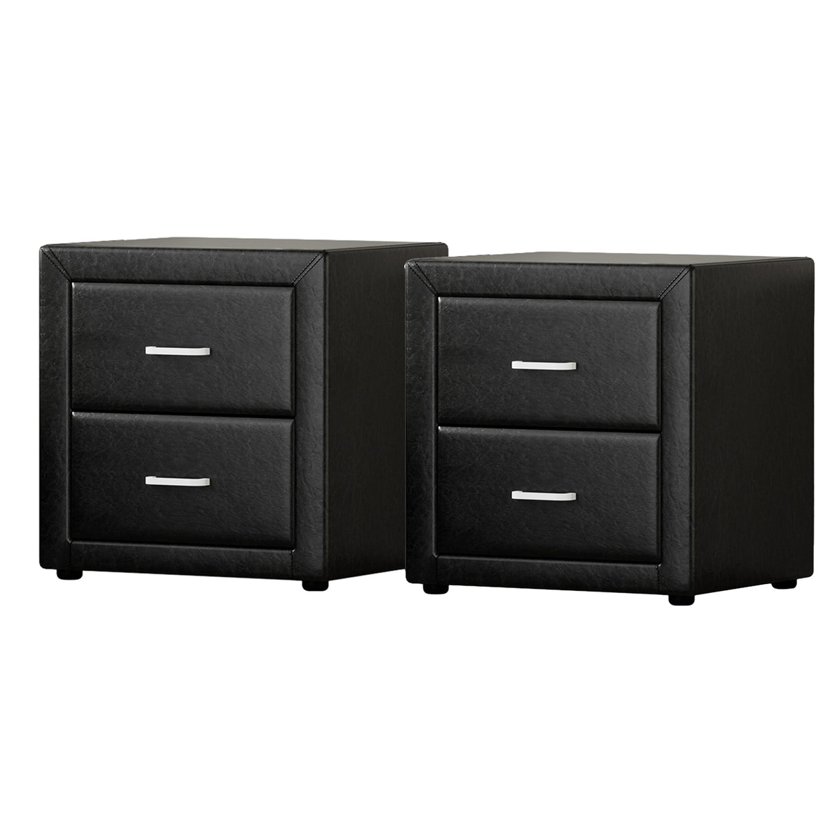 Artiss 2X Bedside Table 2 Drawers Side Table Leather - CADEN Black