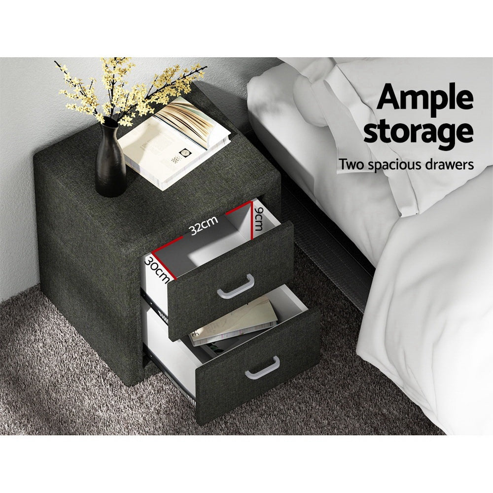 Artiss 2X Bedside Table 2 Drawers Fabric - CADEN Charcoal