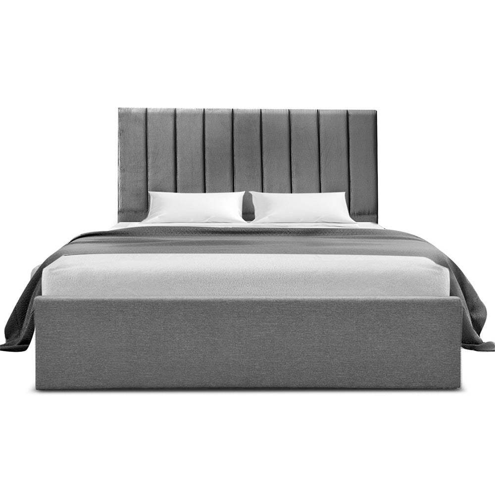 Artiss Queen Bed Frame with Storage Grey Velvet Headboard Gas Lift Platform Base
