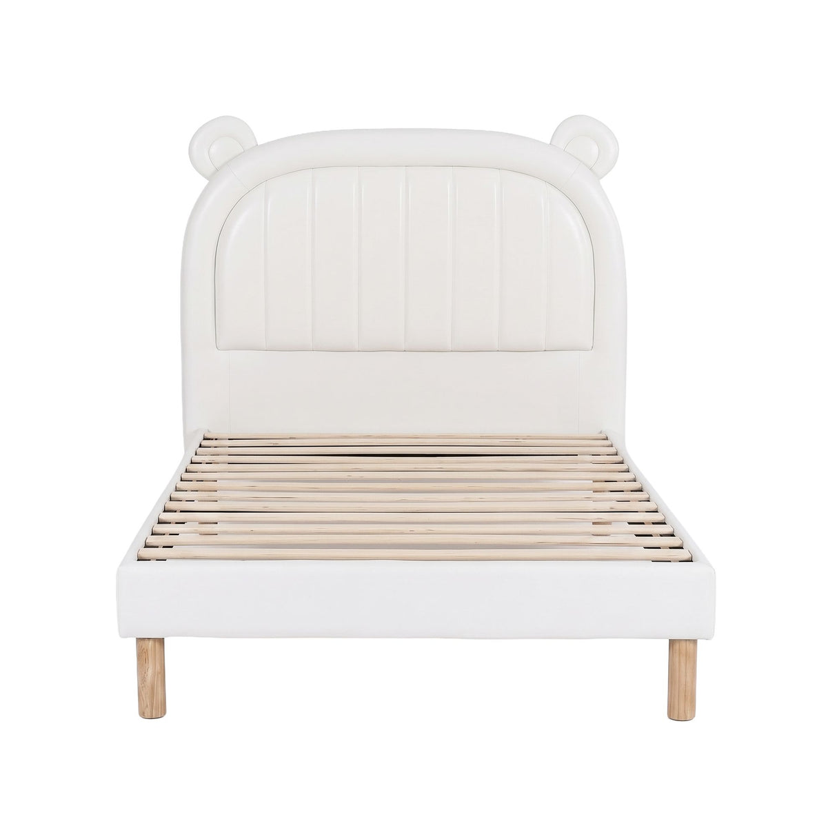 Artiss Kids King Single Bed Frame Bear Ears Headboard Upholstered Leather Platform Bed for Child