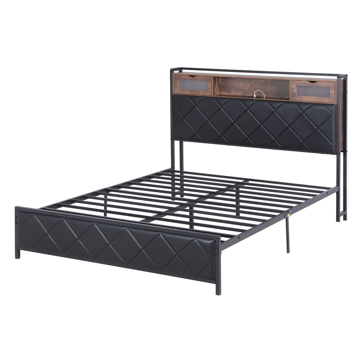 Artiss Queen Bed Frame with LED Lights and Storage Headboard Charging Station