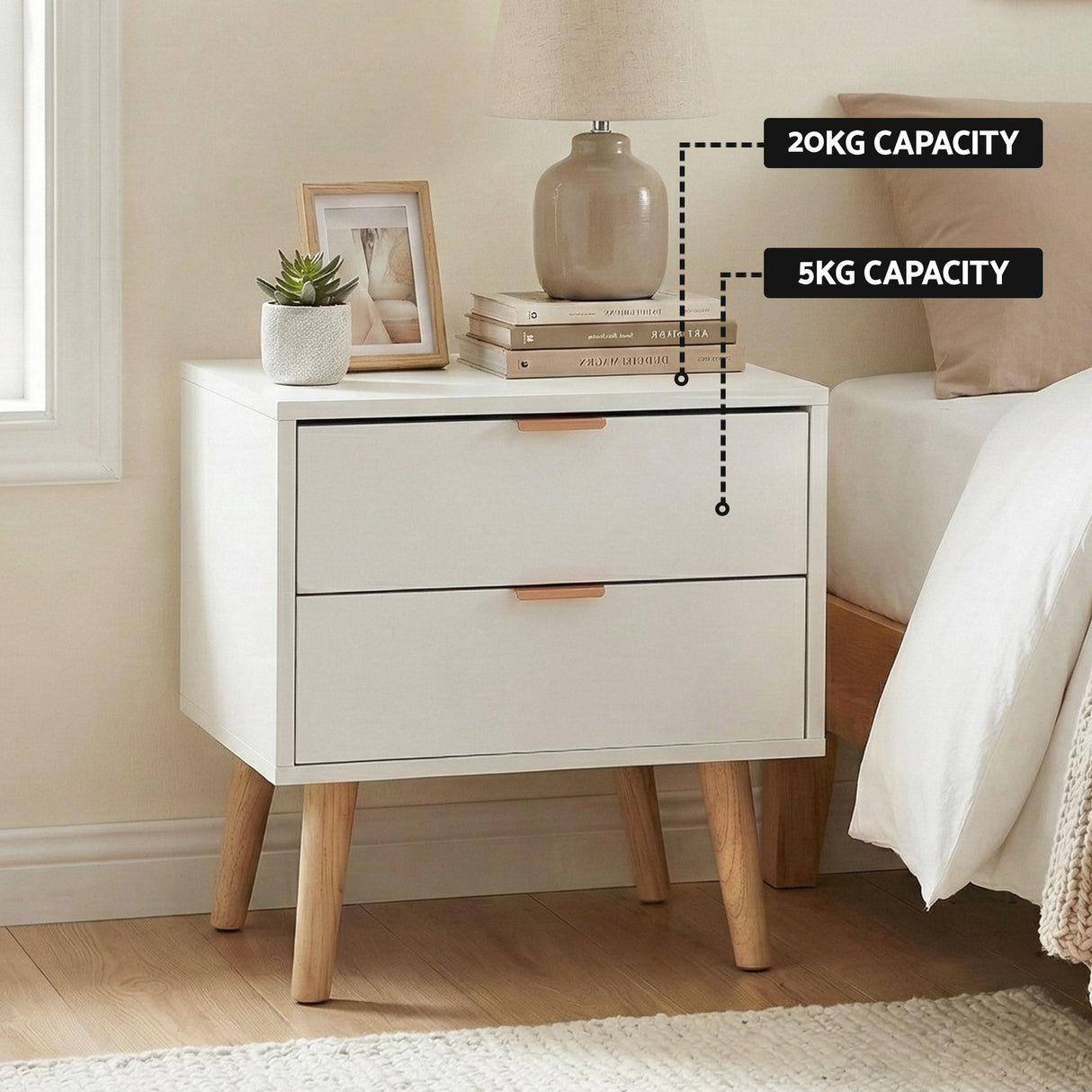 Artiss Double Bed Frame Scallop Headboard Pink Velvet with 2 Drawer Bedside Table
