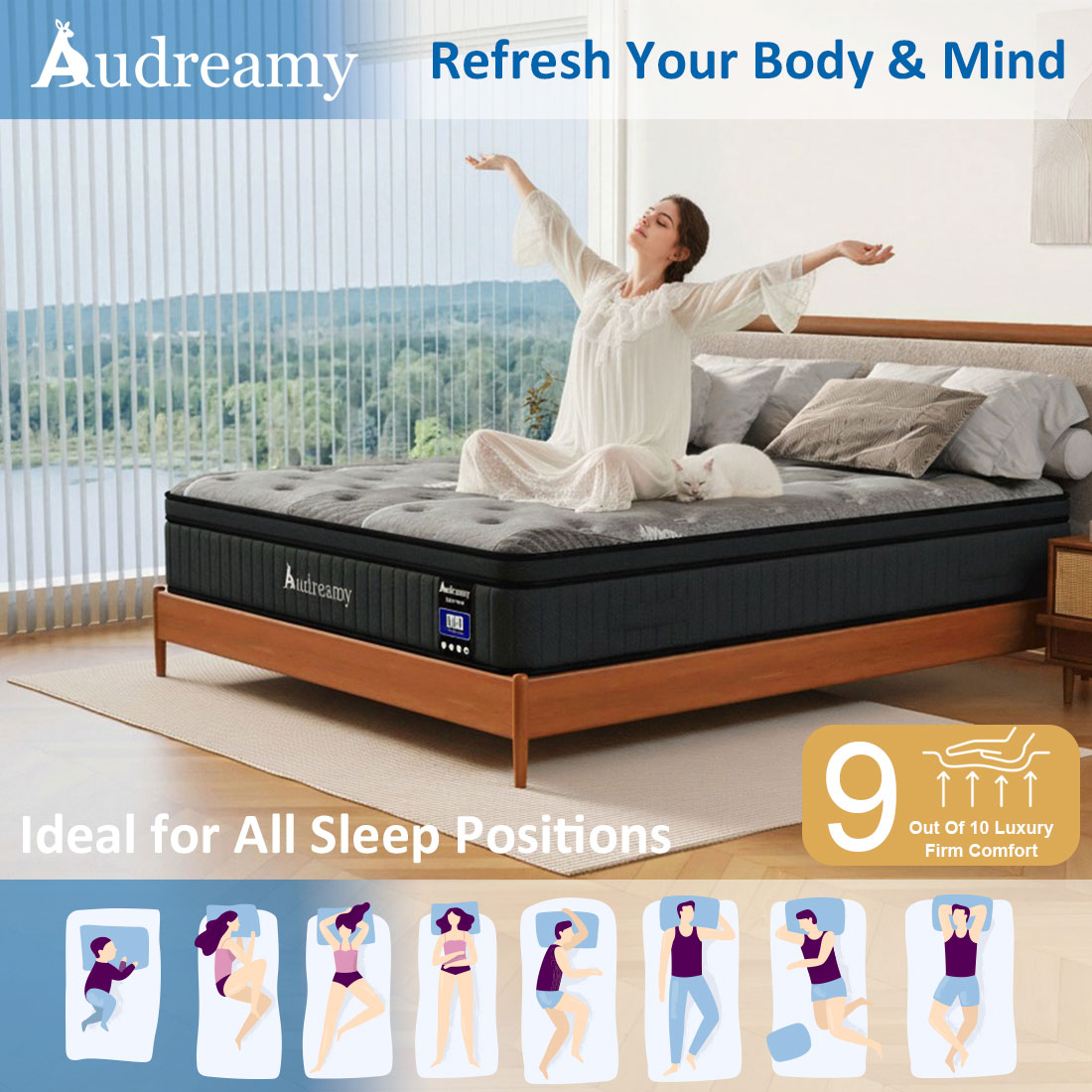 Audreamy Corsica Mattress – 26 cm Euro Top Bamboo Charcoal Fabric 7-Zone Pocket Spring Orthopedic Support for Back & Spine Health Extra-Firm Double-Pre-Order Now – Ships by 31/12/2025 at the latest!