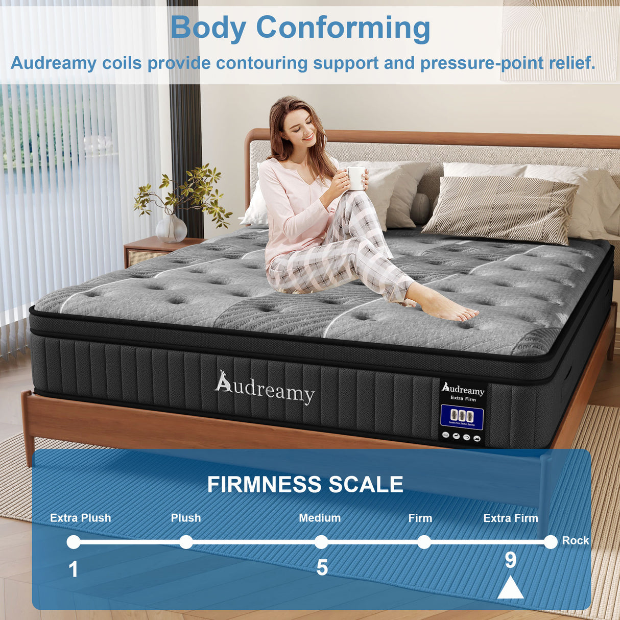 Audreamy Corsica Mattress – 26 cm Euro Top Bamboo Charcoal Fabric 7-Zone Pocket Spring Orthopedic Support for Back & Spine Health Extra-Firm