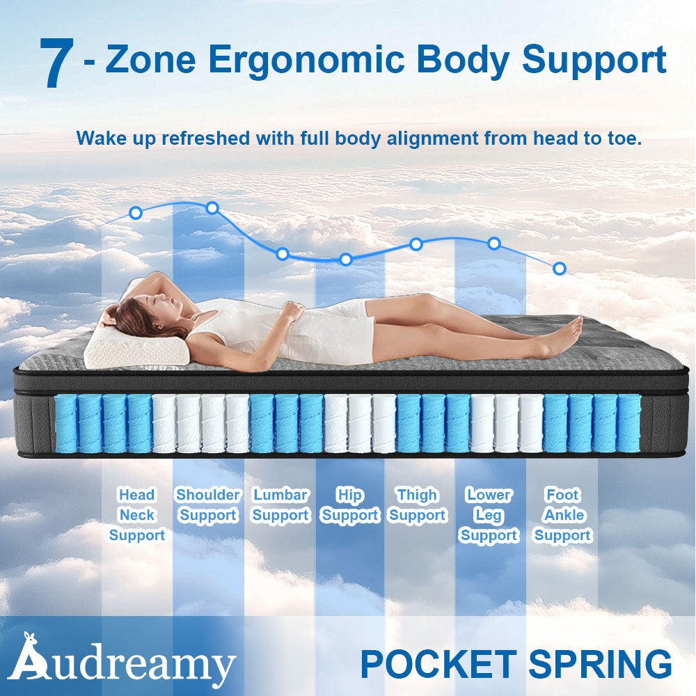 Audreamy Corsica Mattress – 26 cm Euro Top Bamboo Charcoal Fabric 7-Zone Pocket Spring Orthopedic Support for Back & Spine Health Extra-Firm Double-Pre-Order Now – Ships by 31/12/2025 at the latest!