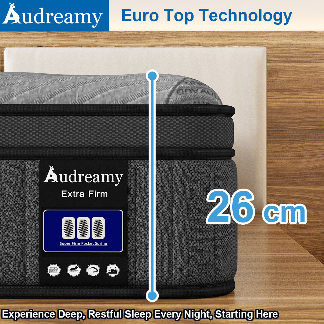 Audreamy Corsica Mattress – 26 cm Euro Top Bamboo Charcoal Fabric 7-Zone Pocket Spring Orthopedic Support for Back & Spine Health Extra-Firm-Pre-Order Now – Ships by 05/12/2025 at the latest!