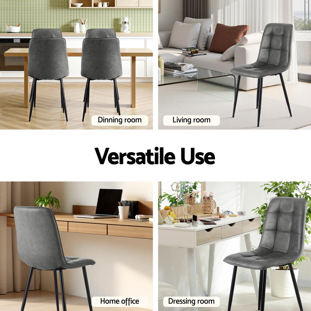 Artiss 4x Dining Chairs Retro PU Leather Kitchen Lounge Cafe Accent Chair Grey