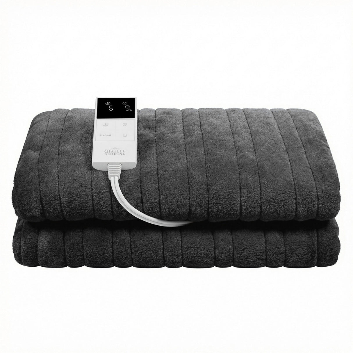 Giselle Electric Throw Rug Double Size 200x180cm Coral Fleece Heated Blanket Grey