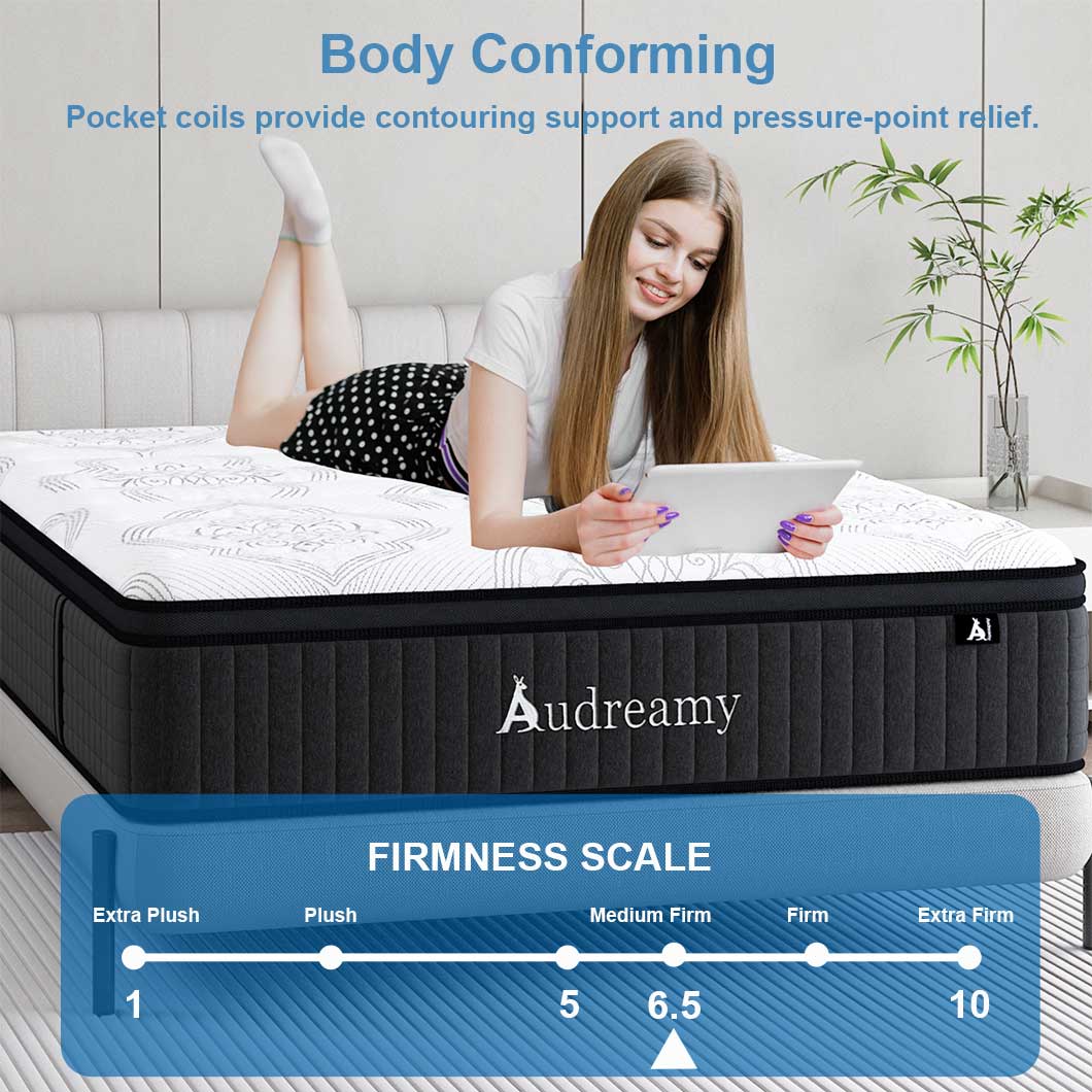 Audreamy Rome Mattress – 34cm Euro Top 100% Natural Latex Memory Foam 9-Zone Pocket Spring Hybrid Medium Firm (King Single)