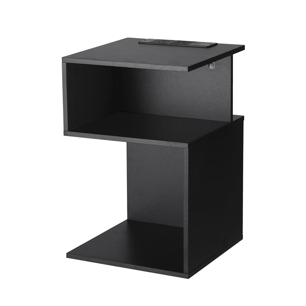 Artiss Bedside Table 2 Shelves S-Shaped Charging Station Black