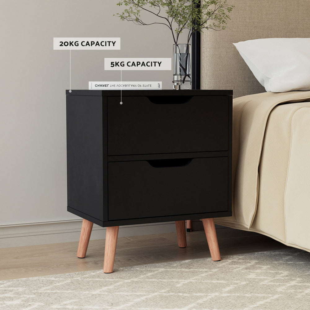 Artiss Bedside Table 2 Drawers - BODEN Black