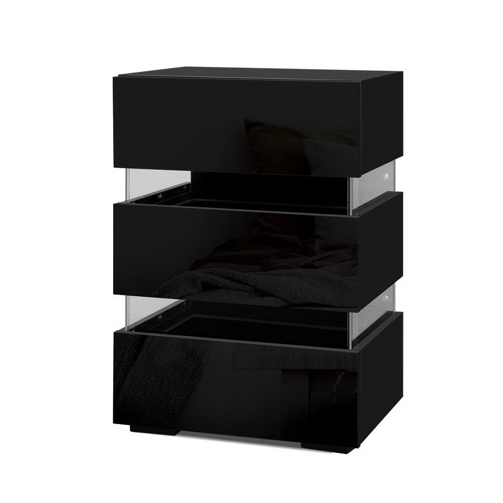 Artiss 2x Bedside Table LED 3 Drawers - LUMI Black