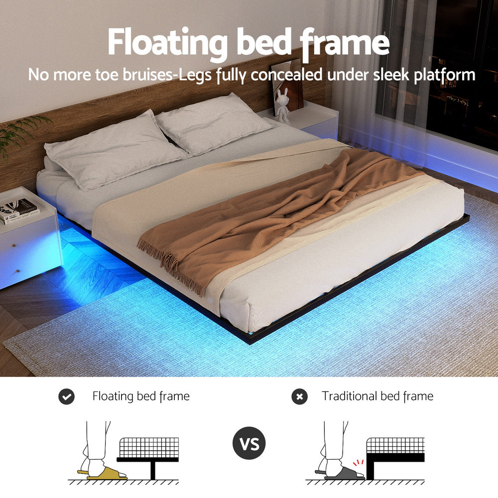 Artiss King Bed Frame,Floating Metal Bed Frame with Smart LED Lights - Sturdy Metal Platform Bed Base, Silent Design, Tool-Free Assembly, 300KG Capacity for Home/Hotel/Master Bedroom