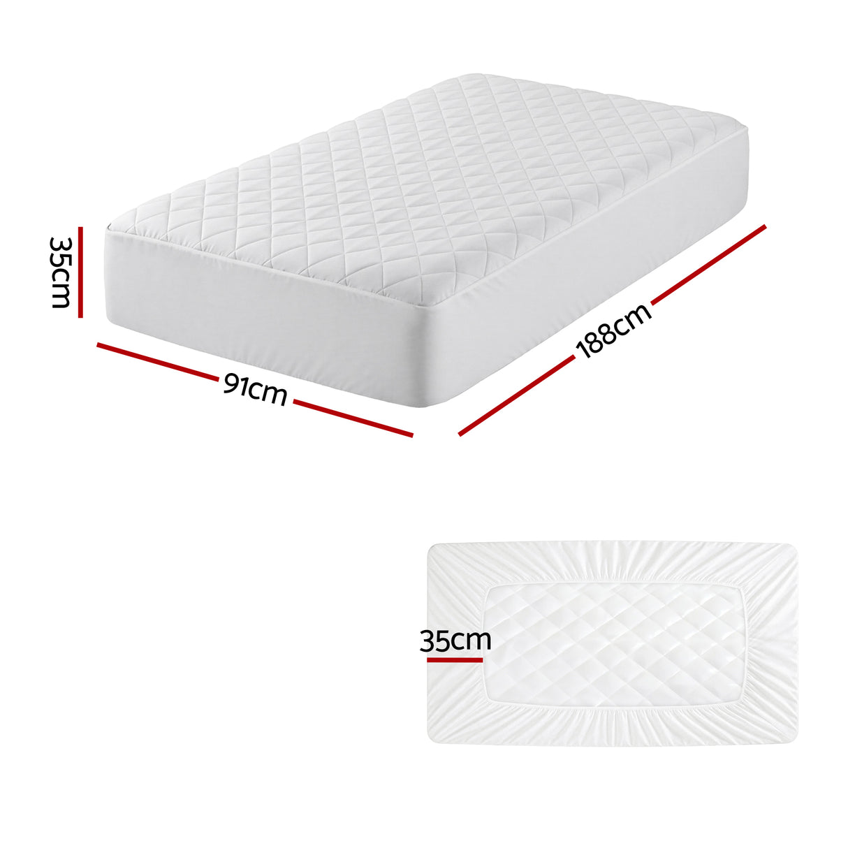 Giselle Waterproof Mattress Protector 100% Cotton Quilted Fitted Cover Single