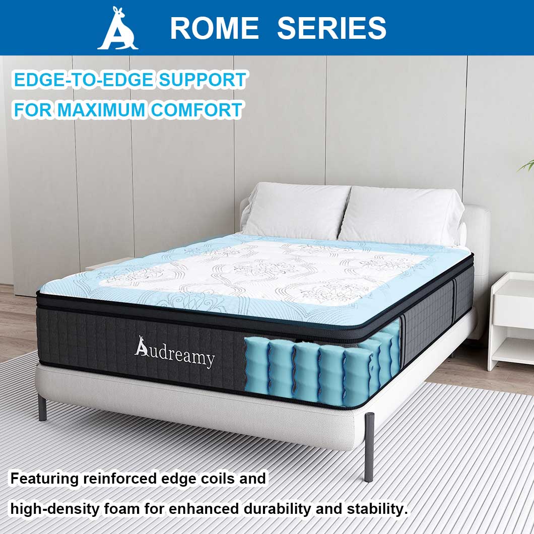 Audreamy Rome Mattress – 34cm Euro Top 100% Natural Latex Memory Foam 9-Zone Pocket Spring Hybrid Medium Firm (King Single)
