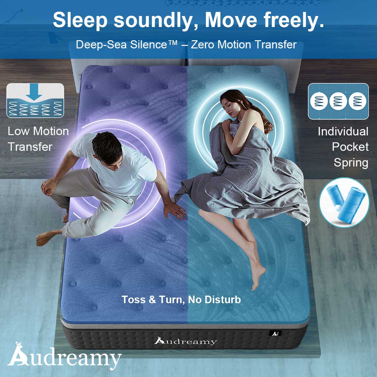 Audreamy Siena Mattress – 35cm Plush Euro Top Bamboo Charcoal Fabric 7-Zone Pocket Spring Medium Firm