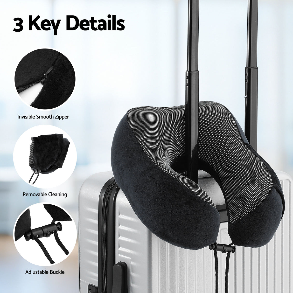 Wanderlite Travel Pillow for Airplanes Memory Foam Neck Pillows for Traveling, Soft & Washable Cover with Storage Bag, Portable Plane Accessories for Airplanes Offices Cars, Black