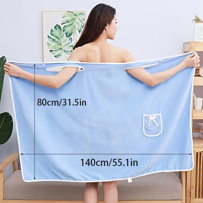 1-Piece Bath Towel with Pocket, Wearable Bath Towel, Bathroom Shower Supply, Can be Used as Robe, Nightgown, Sexy Strap Dress, Blanket, Indoor/Outdoor Fitness Sauna Shawl, Easy to Carry, Machine Washable(blue)