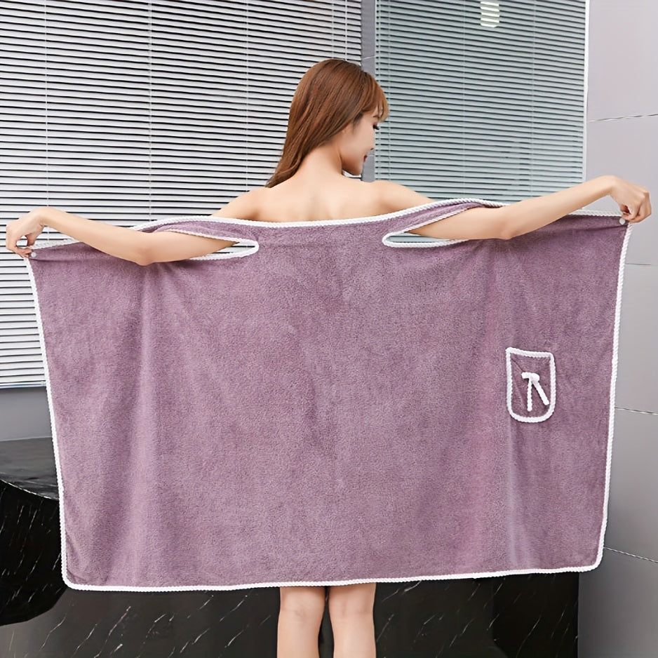 1-Piece Bath Towel with Pocket, Wearable Bath Towel, Bathroom Shower Supply, Can be Used as Robe, Nightgown, Sexy Strap Dress, Blanket, Indoor/Outdoor Fitness Sauna Shawl, Easy to Carry, Machine Washable(blue)