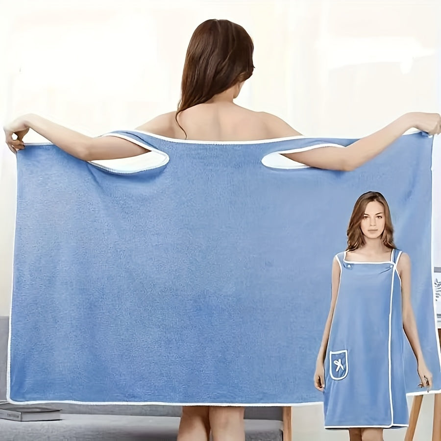 1-Piece Bath Towel with Pocket, Wearable Bath Towel, Bathroom Shower Supply, Can be Used as Robe, Nightgown, Sexy Strap Dress, Blanket, Indoor/Outdoor Fitness Sauna Shawl, Easy to Carry, Machine Washable(PINK)