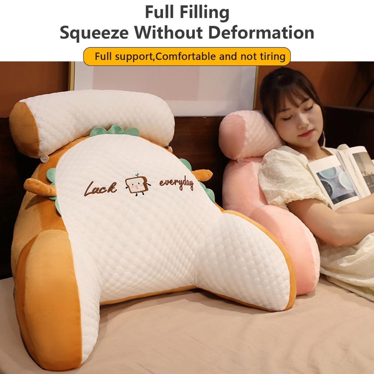 Reading Pillow for Kid Or Adult Large Back Pillow for Sitting Up in Bed Detachable Neck Roll with Arms Large Bed Rest Pillow Back Pillow for Sitting in Bed Watching TV Reading - Pink - Size 70*50CM