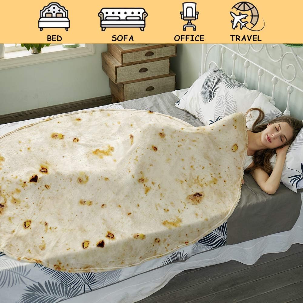 Burritos Tortilla Throw Blanket(Beige), Novelty Funny Round Blanket for Adults & Kids, Soft Flannel Tortilla Wrap Blanket(36",Baby)