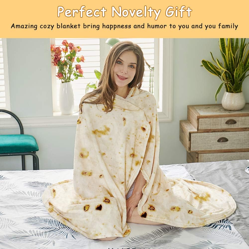 Burritos Tortilla Throw Blanket(Beige), Novelty Funny Round Blanket for Adults & Kids, Soft Flannel Tortilla Wrap Blanket(47",Baby)