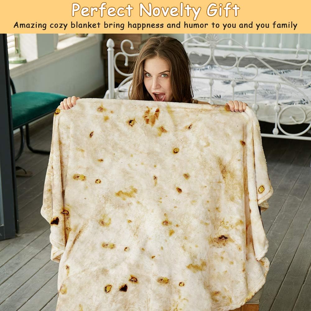 Burritos Tortilla Throw Blanket(Beige), Novelty Funny Round Blanket for Adults & Kids, Soft Flannel Tortilla Wrap Blanket(71",Adults)