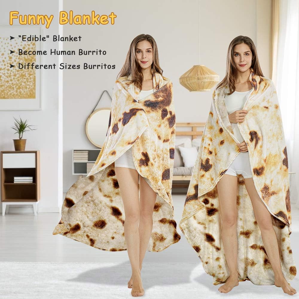 Burritos Tortilla Throw Blanket (Brown), Novelty Funny Round Blanket for Kids & Adults, Soft Flannel Tortilla Wrap Blanket(71", Adults)
