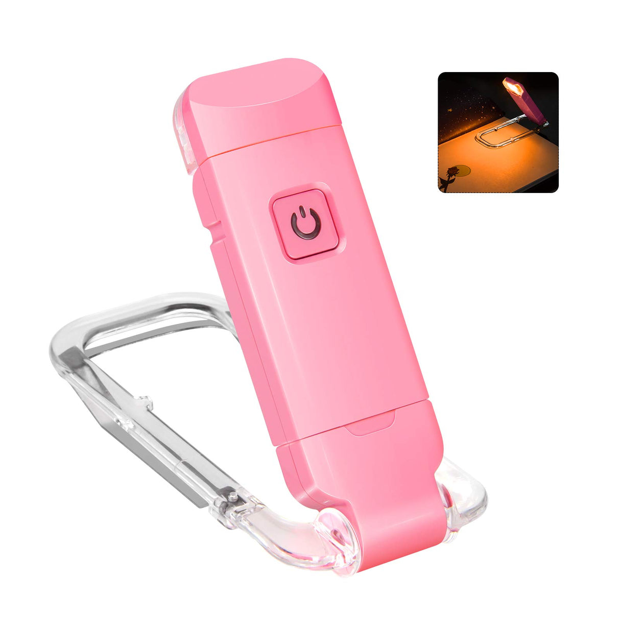 Rechargeable LED Book Light with Dimmable Warm White & Amber Modes – USB-Powered Clip-On Reading Lamp for Books, Sheet Music & Travel (Pink)