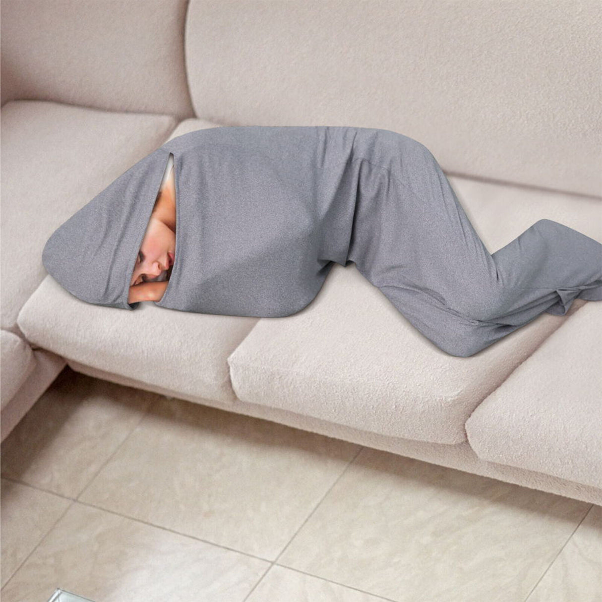 Hooded Sleep Pod: Adults Wearable Blanket – Comfy Hooded Cocoon, Cooling, Machine Washable (Grey, 170×40cm)