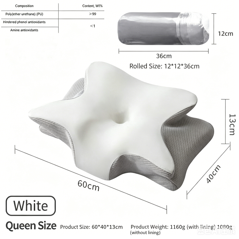 Ice Silk Butterfly-Shaped Memory Foam Pillow | Ergonomic, Orthopedic, Sleep-Aiding, Suitable for Three Sleeping Positions (23.62*15.75*5.12 inch,White)