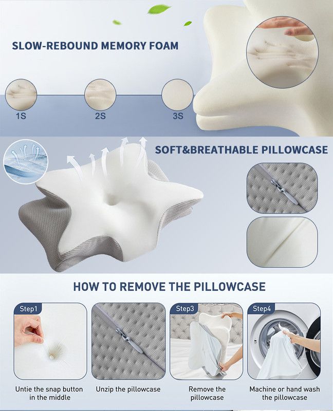 Ice Silk Butterfly-Shaped Memory Foam Pillow | Ergonomic, Orthopedic, Sleep-Aiding, Suitable for Three Sleeping Positions (23.62*15.75*5.12 inch,White)