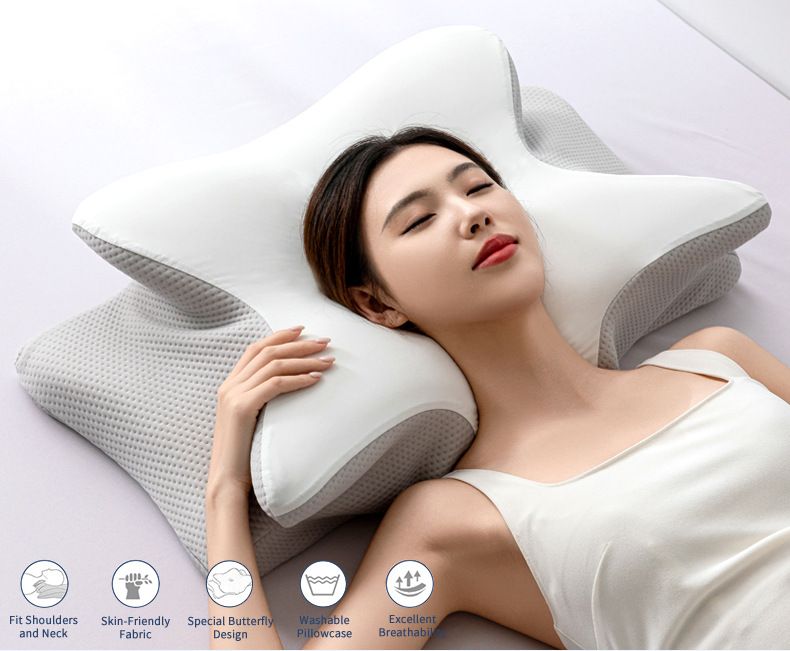 Ice Silk Butterfly-Shaped Memory Foam Pillow | Ergonomic, Orthopedic, Sleep-Aiding, Suitable for Three Sleeping Positions (23.62*15.75*5.12 inch,Dark gray)