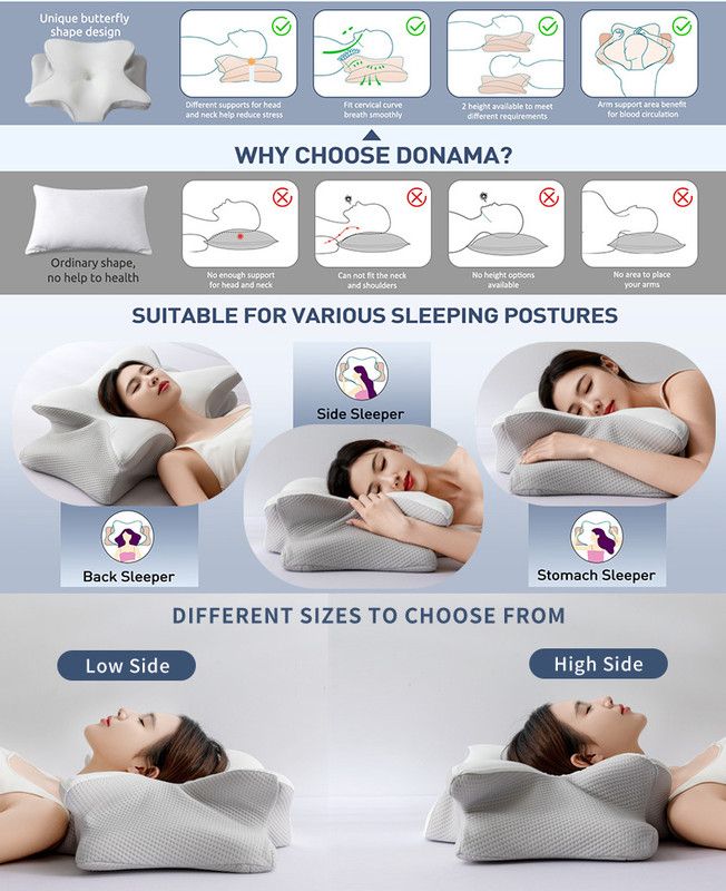Ice Silk Butterfly-Shaped Memory Foam Pillow | Ergonomic, Orthopedic, Sleep-Aiding, Suitable for Three Sleeping Positions (23.62*15.75*5.12 inch,Light gray)