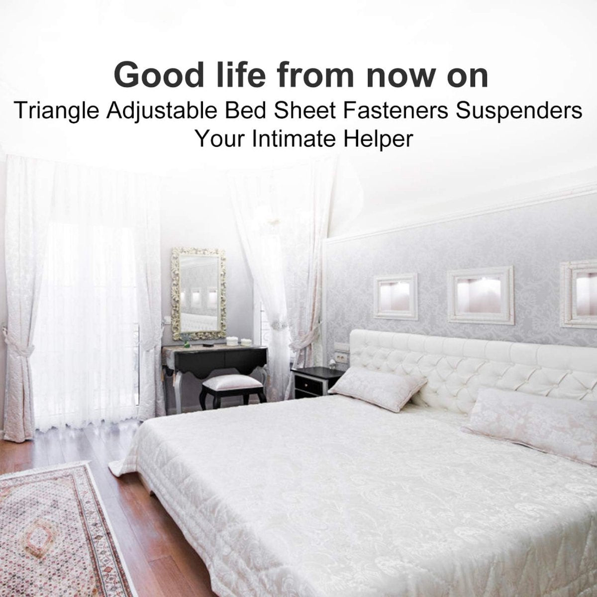 Bed Sheet Tensioners - 4 Pieces - Duvet Sheet Tensioner Clips - Duvet Clamps - Duvet Cover Tensioners - Sheet Clips - Adjustable - Sheet Suspenders - Fitted Sheet Clamps - Bed Sheet Clips - Say Goodbye to Messy Sheets - Won't Shift - Black