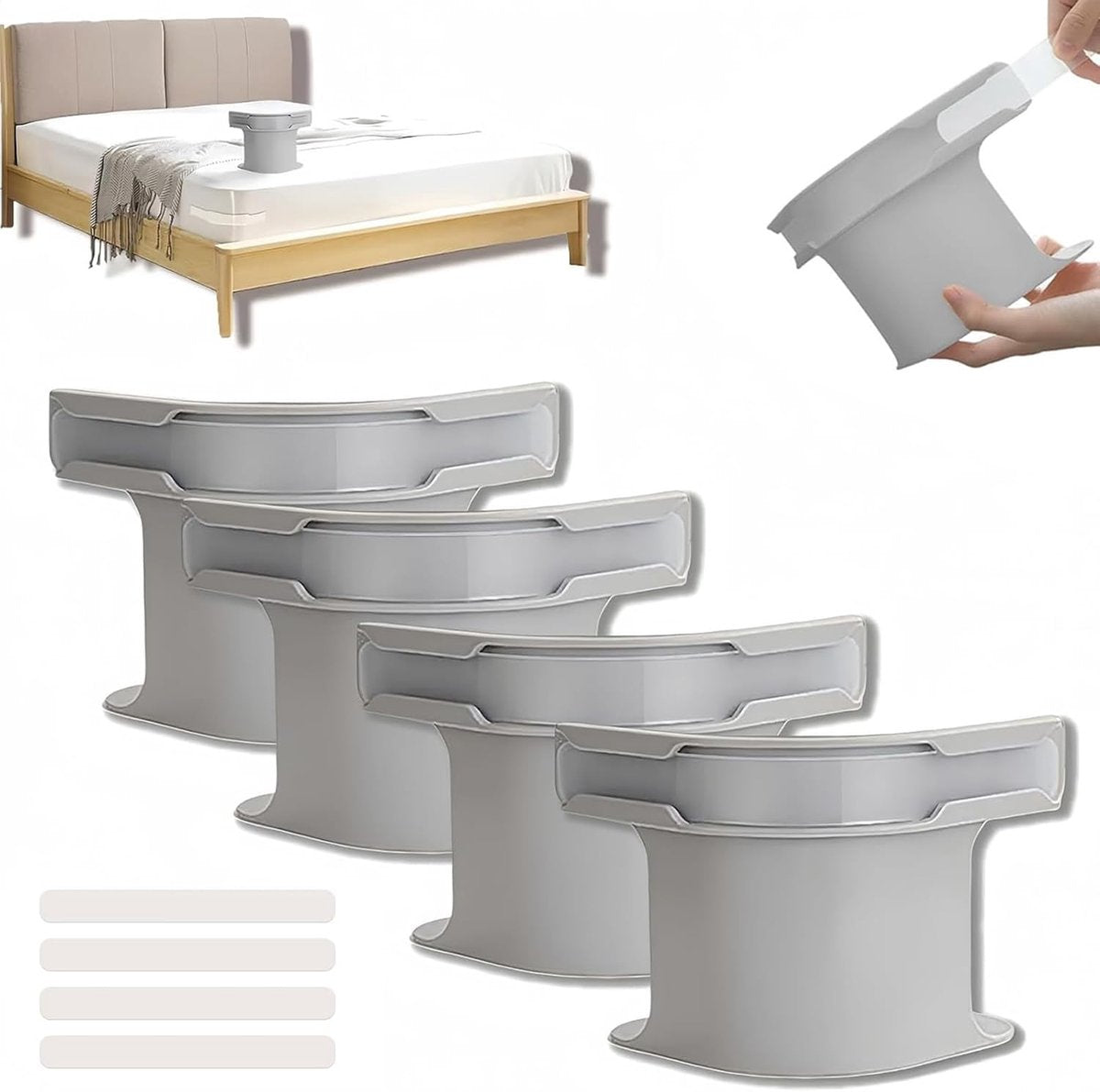 4 pieces - Sheet holder - Bed sheet holder - Duvet clips - Sheet clamps - with fastening strips - removable fitted sheet corner holders - bed clips - corner holders for covers - for mattress protectors, bedding, blankets - 15*12*8.5 cm - grey