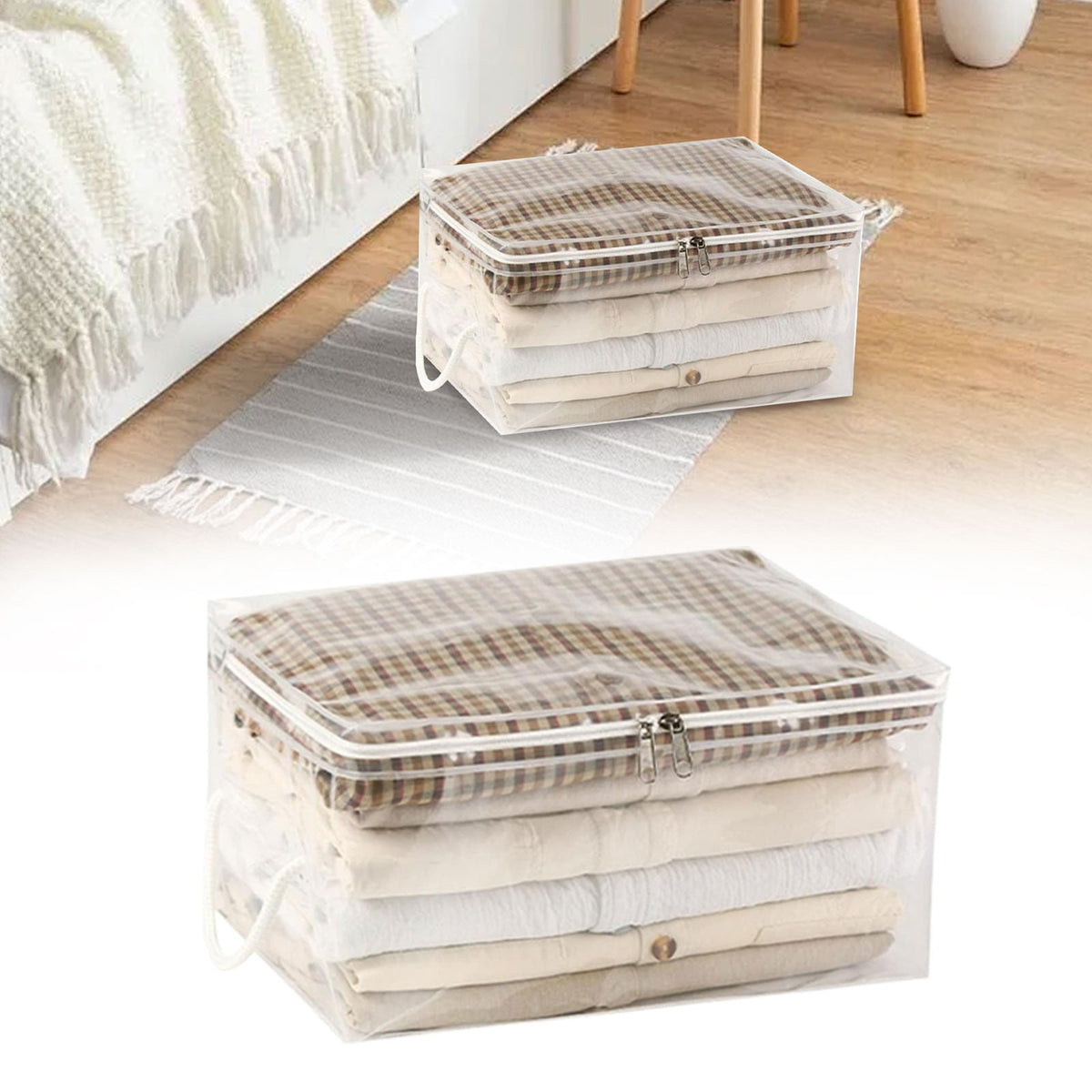 Transparent Zipper Clothing Storage Bag - Heavy-Duty Organizer for Blankets, Linen, Bed Sheets, Clothes & Pillows | Space-Saving Compression Bag Storage for Closet(11.81"DX9.05"WX5.9"H) 24.01"DX18.11"WX14.96"H