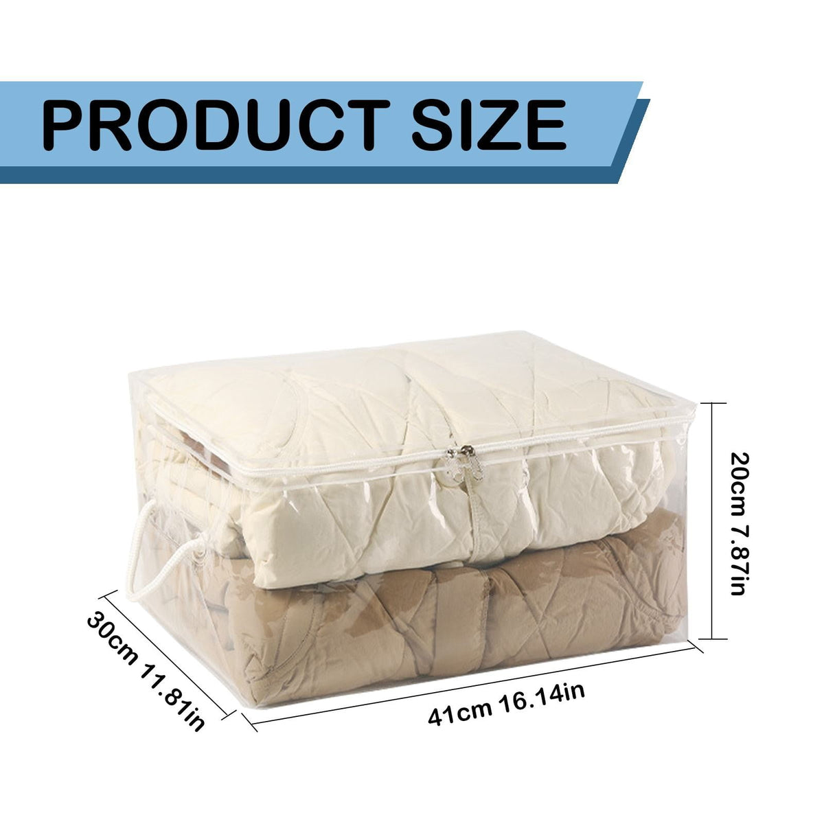 Transparent Zipper Clothing Storage Bag - Heavy-Duty Organizer for Blankets, Linen, Bed Sheets, Clothes & Pillows | Space-Saving Compression Bag Storage for Closet(11.81"DX9.05"WX5.9"H) 24.01"DX18.11"WX14.96"H